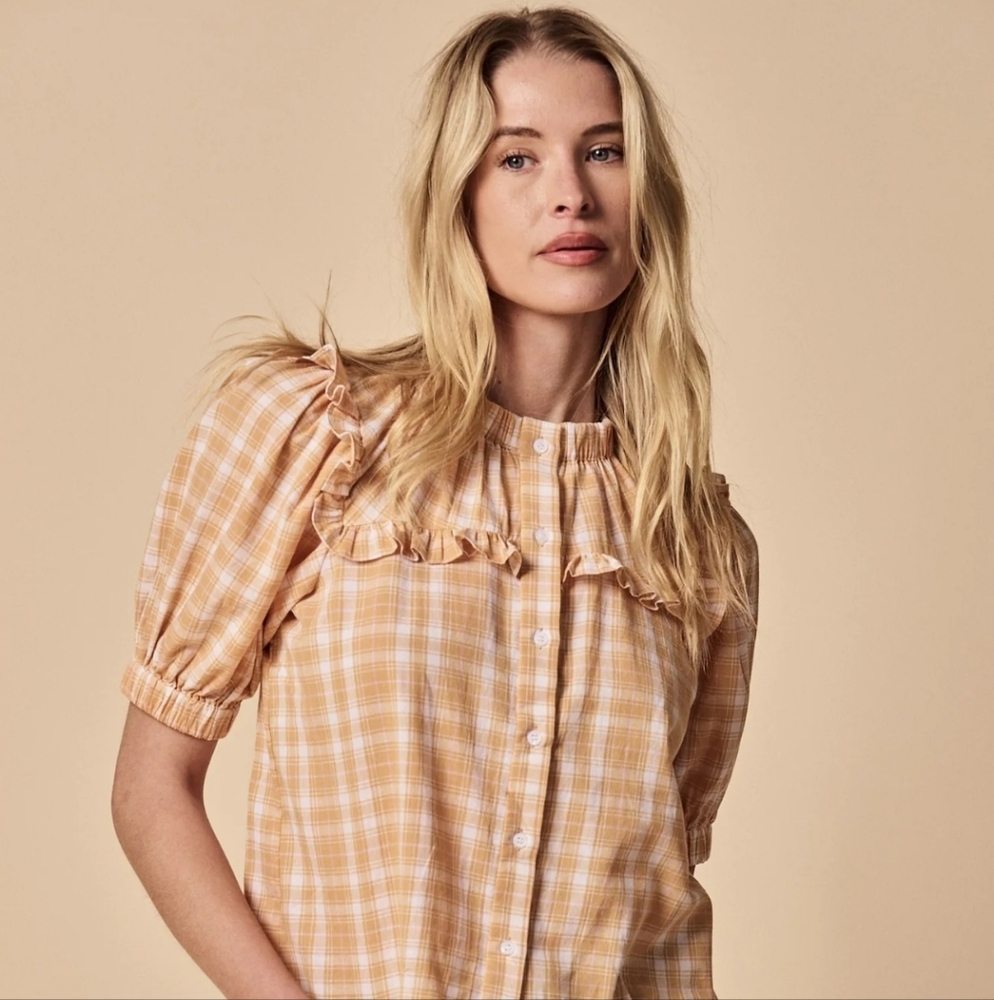 The Shirt Rochelle Behrens Plaid The Courtney Fall Cotton Button Up Shirt, Large